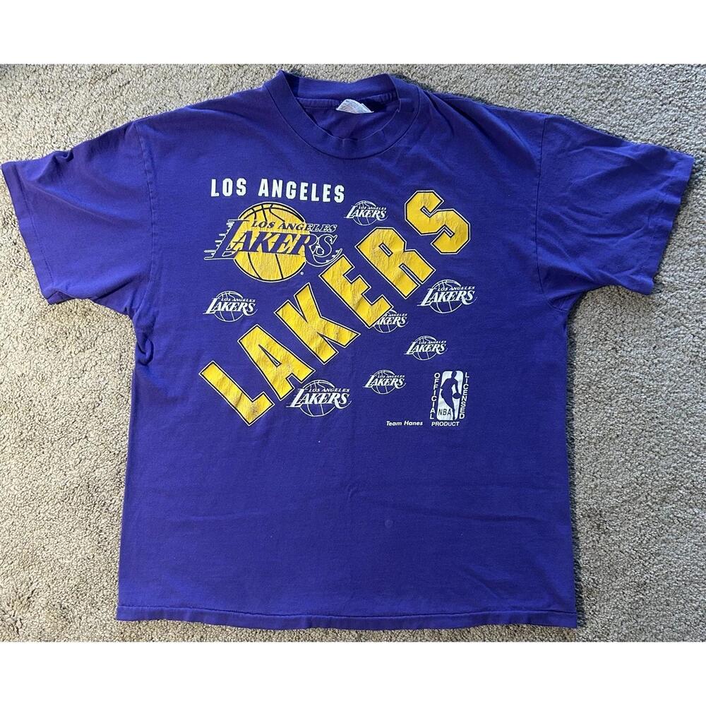 Vtg Hanes La Los Angeles Lakers Purple Graphic T Shirt Adult Xl Distressed Usa